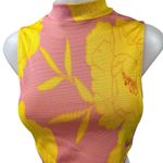 ZARA  Women's Pink Yellow Floral Print High Neck Sleeveless Crop Tank Top Size S Photo 2