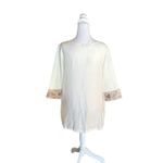 Redwood Court Silk Tunic Top White Beige Semi Sheer Split Hem Womens Small NWT Photo 1