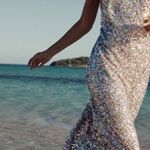 ZARA  dress knit sequin halter in silver with light pink sequins NEW Photo 0