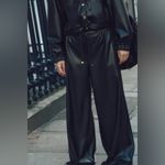ZARA NWT BLACK BELTED WIDE LEG FAUX LEATHER PANT XL BLOGGERS FAVE Photo 1