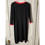 Misook Black Red Floral Knit Long Sleeve Sheath Dress Size M Photo 3