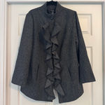 Marina Luna Black White Tweed Ruffle Front Coat 1X Photo 0