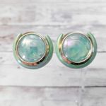 Vintage Clip On Earrings Light Green & Gold Tone Extra Large Statement Photo 1