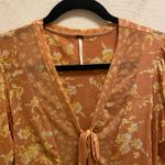 Free People  Mesh Floral Button Front V-Neck Bell Sleeve Blouse Size S Photo 1