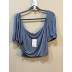 Sophie Rue M Slinky Front Tie Blouse Blue Dust Size Xl Peasant Cropped Puff Photo 2