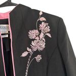 Jessica Howard Black & Pink Floral Mock Neck Opened Front Jacket Women Sz 12 VTG Photo 2