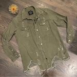 American Bazi Women's Distressed Denim Olive Ripped Outerwear Denim Jacket Med Photo 5