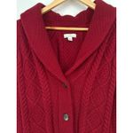 LL Bean Signature Chunky Knit Fisherman Shawl Collar Cardigan Sweater Medium Red Photo 2