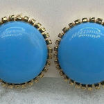 Vintage light blue acrylic button style earrings. Gold Photo 0