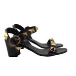 Valentino Garavani Roman Stud Sandals Leather Mid Heel Black Gold Size 38.5 Photo 1