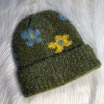 Green and Yellow Floral Fuzzy Beanie Photo 1