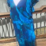 Tropical maxi wrap dress size XL ruffles cap sleeve vacation flowy Blue Photo 9