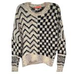 Lulumari  ecru black chunky geometric print fuzzy sweater S/M Photo 0