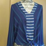 Monteau  blue & teal tie front blouse Photo 1