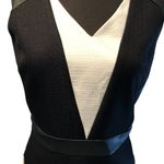 Ann Taylor Day Dress Stretch Poly Blend Black Tan White Dbl V Neck Lined Zipper Photo 1