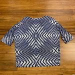 Chico's  Geometric Print Top Womens Medium Blue White Diamond Pattern 3/4‎ Blouse Photo 2