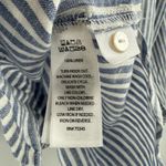 Tahari Blouse Small 100% Linen Blue Stripe Button Down Shirt Nautical Parisian Photo 9