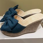 Denim Bow Wedges Sandals Jeans sandals Slip on Summer Shoes Open Toe Slippers Multiple Size 6 Photo 2