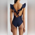 Ulla Johnson Evelina Ruffle Plunge One-Piece Swimsuit, Navy, Size Large, $380 Photo 4
