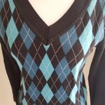 Worthington Womens Black & Blue Argyle V-Neck Sweater Size M 55% Acrylic 45% Cot Photo 1