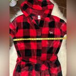 PINK - Victoria's Secret Victoria's Secret Pink Bling Plaid Fleece Hooded Robe Red/Black/Silver Sz XS/SM Photo 7