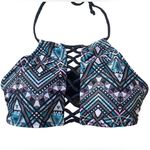 Rue 21 Rue Blue Geometric Cutout High Neck Halter Swim Top Photo 4