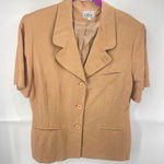F.P.S.A vintage Three Button Blazer Jacket Short Sleeve Linen Blend Khaki Size 1 Brown Photo 0