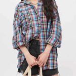 Urban Outfitters Oversized Bryce Plaid Longline Button-Down Shirt $88 EUC S Photo 0