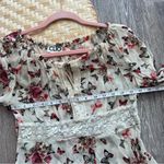 Vintage Y2K butterfly print babydoll bell sleeve crochet sheer blouse White Photo 6