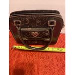 Faux Alligator & Fabric Handbag, Embossed Hearts Brown w/ Silver Heart Accents Photo 5
