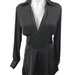 Urban Outfitters Black Long Sleeve Deep V-Neck Corset Bustier Mini Shirt Dress S Photo 0