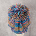 Brown Crochet Multi Color Cable Knit Pom Pom Y2K Vintage Beanie Cap Hat Photo 4