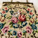 Vintage Floral Needlepoint Handbag Purse Petit Point Tapestry Bag Pink Photo 5