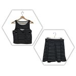 Decree Women's Black White Striped Tennis Sleeveless Top & Mini Skirt Set Large Photo 1