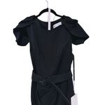 Mac Duggal NWT Black Crepe Belted Tulip Sleeve Midi Dress 8 Quiet Luxury Career Photo 6