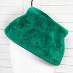Vintage Faux Fur Pillbox Hat Emerald Green Retro MCM 60s Church Photo 0