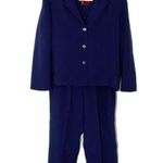 Talbots  Petite Blue Silk 3 Piece Suit Blazer Top Pants Set Sz 12P & 16P Photo 0