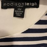 Madison Leigh  Blue White Plus Size Striped and Floral Belted Stretchy Midi Dress Photo 4