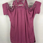 Free People Purple Pink Cold Shoulder Floral Lace Sleeve Gauze Mini Dress Photo 0