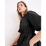 Madewell Poplin Mini Dress Women's 6 Black Crewneck Bubble-Sleeve Elastic Waist Photo 11