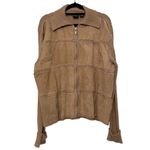 Erika Vintage Leather Jacket Patchwork Cardigan Tan Size Large Zip Up Knit Collar Y2K Photo 1