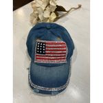 Denim Baseball‎ Cap American Flag Rhinestone Embellished Distressed Adjustable Blue Photo 1