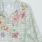 Alfred Dunner Womens Sheer Floral Striped Button Down Tunic Size XL 3/4 Sleeve Photo 1