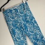 ZARA NWOT Linen Blend Trouser Pants Sz 6 Kick Flare Hem Blue Paisley Print Photo 4