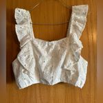 7 For All Mankind  White Floral Ruffle Eyelet Crop Top Summer M Bride Photo 2