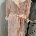 PINK - Victoria's Secret Vintage Victoria Secret Pastel Pink Satin with Lace on Collar Robe Dressing Gown Photo 0