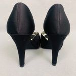 Michaelangelo Michelangelo Maribelle Black Satin Bow Heels 7 Peep Toe Platform Wedding Shoes Photo 2