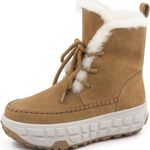 Camel Genuine Suede Faux Fur Lined Lace Photo 0