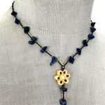 Boho Sodalite + Bone Flower Y Necklace w/ Turquoise Drop Blue Photo 1