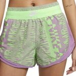 Nike Purple and Green Athletic Shorts with Curved Hem Photo 1